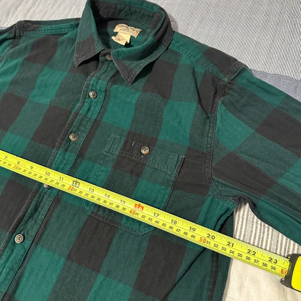 Blue Mountain Casual Button Down Mens Medium Green Plaid Rugged Flannel Shirt - Picture 4 of 6